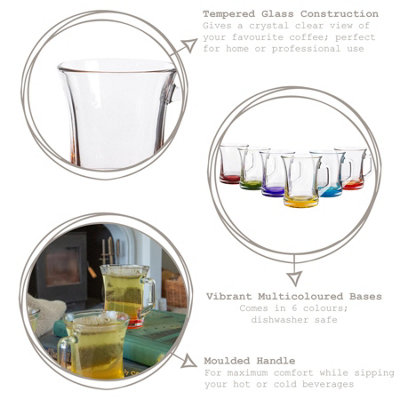 LAV - Zen+ Glass Coffee Mugs - 225ml - Multicolour Base - Pack of 6