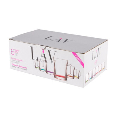 LAV - Zen+ Glass Coffee Mugs - 225ml - Multicolour Base - Pack of 6 - 6