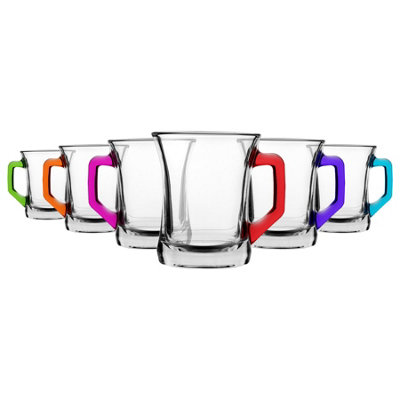 LAV - Zen+ Glass Coffee Mugs - 225ml - Multicolour Handle - Pack of 6