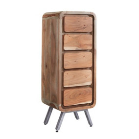 Lava Reclaimed Metal & Wood Tall Boy Chest Of 5 Drawers