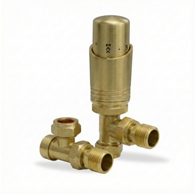 LavaTherm TRV Brushed Brass Thermostatic Radiator Valve Angled