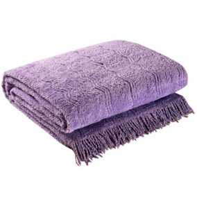 Lavender Candlewick Bedspread - Soft & Lightweight 100% Cotton Bedding with Wave Design & Fringed Edges - Size Double, 200 x 200cm