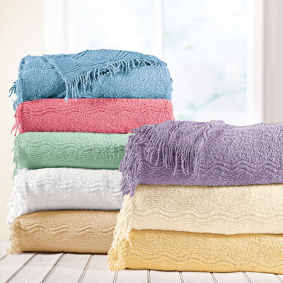 Lavender Candlewick Bedspread - Soft & Lightweight 100% Cotton Bedding with Wave Design & Fringed Edges - Size Double, 200 x 200cm