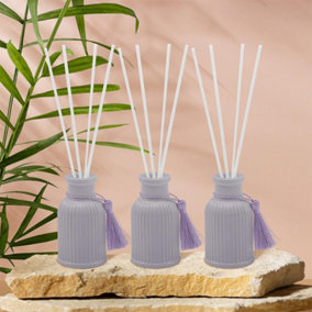 Lavender & Chamomile Vintage Ribbed Glass Reed Diffusers Set of 3 Gift Set