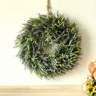 Lavender Wreath for Front Door, Artificial Round Wreath for Home, Wedding, Party & Fireplace Décor, 30cm