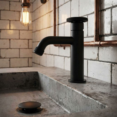 Laveo Standing Basin Tap Industrial Black Finished Brass Retro Style Ceramic Mixer
