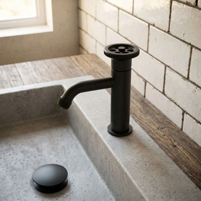 Laveo Standing Basin Tap Industrial Black Finished Brass Retro Style Ceramic Mixer