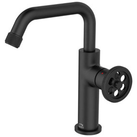 Laveo Standing Basin Tap 'L' Type Spout Industrial Black Finished Brass Retro Style