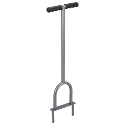 thumbnail image 2 of Bluesea Manual Lawn Aerator Tool - 16 Iron Spikes, Automatic Soil Clean, Ergonomic T-Handle (Black/Orange) 2 of 13