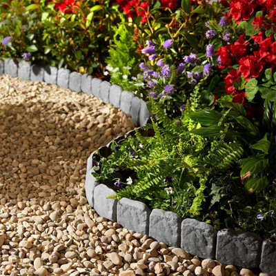 Lawn Edging Pack Cobbled Stone Pack 10, Neat and Tidy Edge to Lawns/Paths/Borders,  Simply Tap In, Straight/Curved - Cornish Grey