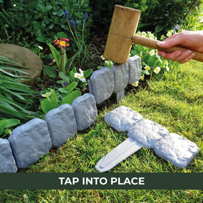 Lawn Edging Pack Cobbled Stone Pack 10, Neat and Tidy Edge to Lawns/Paths/Borders,  Simply Tap In, Straight/Curved - Cornish Grey