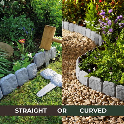 Lawn Edging Pack Cobbled Stone Pack 10, Neat and Tidy Edge to Lawns/Paths/Borders,  Simply Tap In, Straight/Curved - Cornish Grey