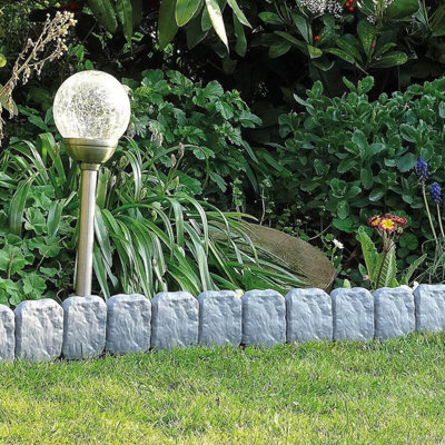 Lawn Edging Pack Cobbled Stone Pack 10, Neat and Tidy Edge to Lawns/Paths/Borders,  Simply Tap In, Straight/Curved - Cornish Grey