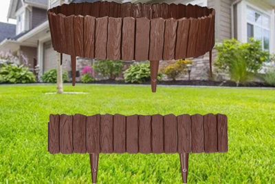 thumbnail image 2 of Prosperplast Plastic Garden Fence – 10m Brown Palisade Edge For Lawn Border, Patio, Path – Includes Fence Posts 2 of 5