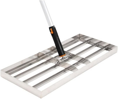 Lawn Levelling Rake Lute - 600mm x 250mm - 3kg - Heavy Duty Stainless Steel Head - 1.6m Handle