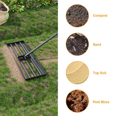 Lawn Levelling Rake Metal Garden Lawn Leverler with 198cm Stainless ...