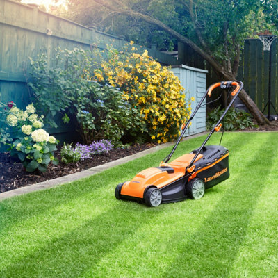 LawnMaster 1400W 34cm Electric Lawnmower with rear roller and 350W 2 in 1 Grass Trimmer and