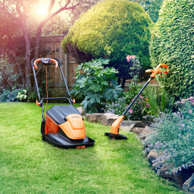 LawnMaster 1500W 33cm Electric Hover Mower with Grass Collection Box and 350W 2-in-1 Grass Trimmer and Edger, 2 Year Guarantee