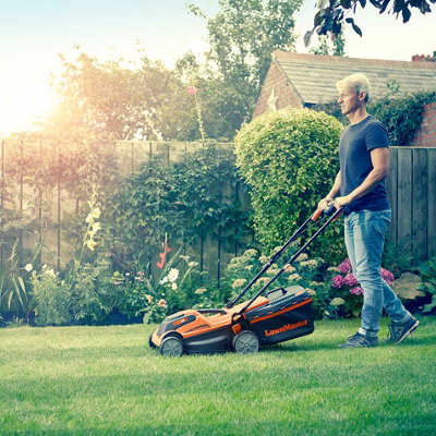 LawnMaster MX 24V 34cm Cordless Lawnmower with Rear Roller and Spare Battery 2 Year Guarantee