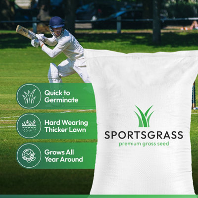 Lawns Direct™ SportsGrass™ 10kg Professional Fine-Leaved Perennial Rye Grass Seed Designed for Cricket Wicket Areas Covers 400m2
