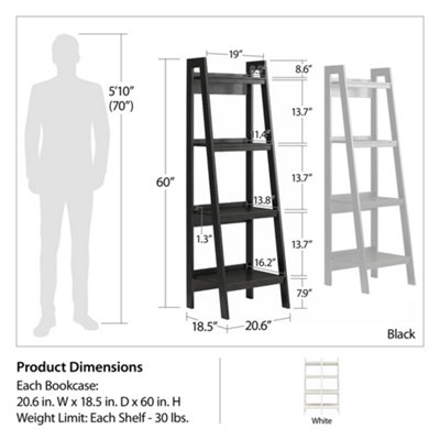 Lawrence 4 shelf ladder bookcase bundle black