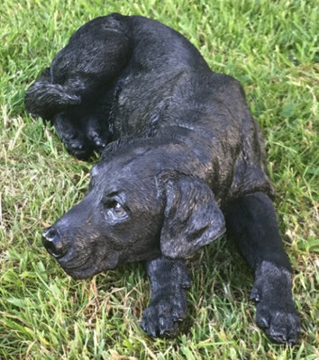 Laying Black Labrador figurine large 44cm long realistic home or garden ornament or memorial DIY at B Q
