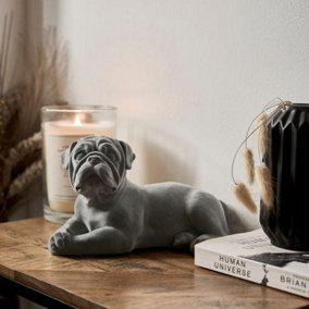 Laying Pug Dog Figurine Grey Velvet Ornament