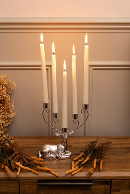 Laying Stag Silver Taper Candle Holder