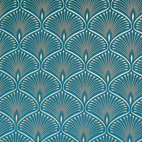 Layla Art Deco Wallpaper Teal GranDeco GV3104