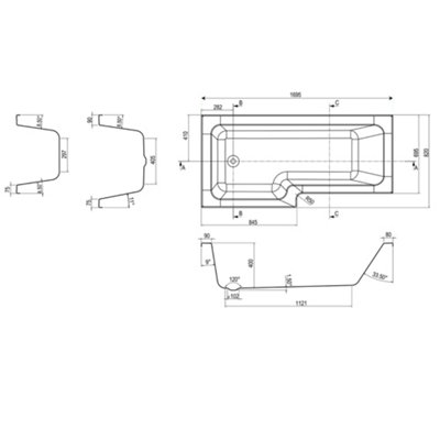 Lazaro Left Hand White Acrylic L-Shaped Shower Bath (L)1700mm (W)820mm