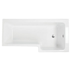 Lazaro Right Hand White Super-Strong Acrylic L-Shaped Shower Bath (L)1700mm (W)820mm