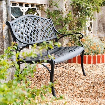 Lazy Susan Jasmine Garden Bench, 2 Seater Bench, Cast Aluminium Bench, 102cm Wide Metal Bench