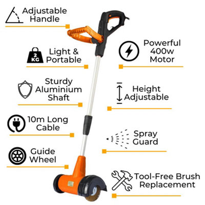 Lazy-Weeder Electric Weed Sweeper Brush - Patio Block Paving Cleaner - Height Adjustable - 400w Motor