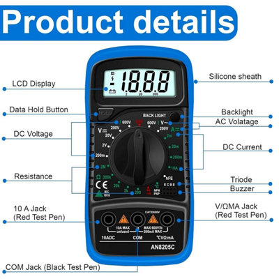 LCD Digital Multimeter, AC/DC Voltmeter Ammeter, Ohm Circuit Tester ...