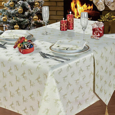 Le Chateau Cream Reindeer 132cm x 178cm Tablecloth