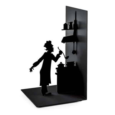 Le Chef Cook Cooking Silhouette Black Metal Bookends