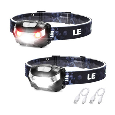 LE Head Torch Rechargeable, 2 Pack Super Bright LED Headlamp Waterproof with 5 Lighting Modes, 30 Hours Runtime