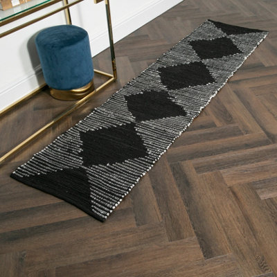 Lea Diamond Leather & Cotton Runner Rug (60 x 230cm)