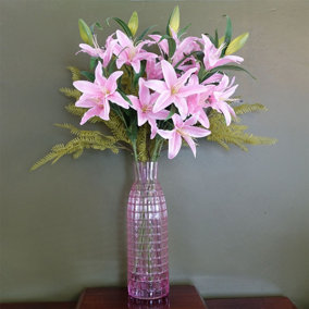Leaf 100cm Pink Lily and Fern Display Glass Vase
