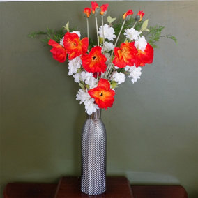 Leaf 100cm Poppy and White Blossom Arrangement Glass Vase