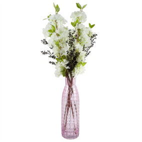 Leaf 100cm White Artificial Blossom and Berries Glass Vase