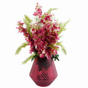 Leaf 70cm Dark Pink Artificial Delphinium Flower Arrangement Pink Vase