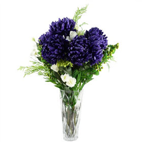 Leaf 90cm Purple Chrysanthemum and Ferns Glass Vase