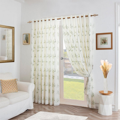 Amrapur Overseas Tende Con Pannelli Ricamati Foglie E Viti | Set Da 2, 94x213 Cm | Tessuto Poliestere Bianco/Tortora Per Soggiorno E Camera - 6