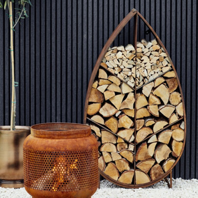 Leaf on Stand Sculptural Log Storage Natural Rust H124cm W70cm - 4