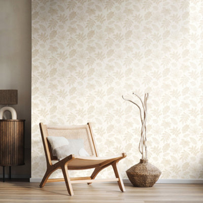 Leaf Silhouette - Oatmeal 10m Wallpaper