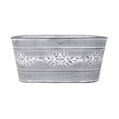 Leaf Vine Tin Trough Planter in Grey. Perfect for your garden