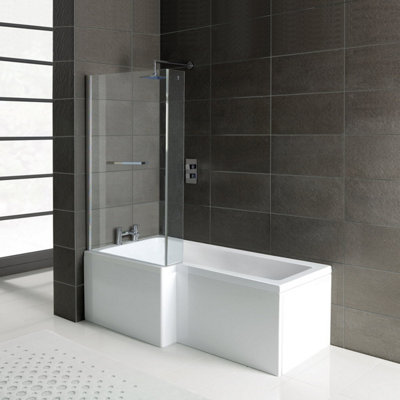 Leah L Shaped Bath / Panel White & Screen Including Rail 1500mm RH at B&Q