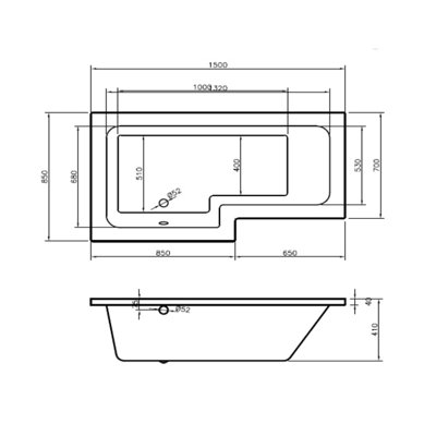 Leah L Shaped Bath / Panel White & Screen Including Rail 1500mm RH