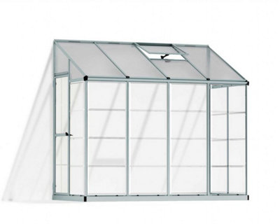 Lean To Greenhouse 8 x 4 - Silver Hybrid Polycarbonate - L243.8 x W123.8 x H224.7 cm - Silver